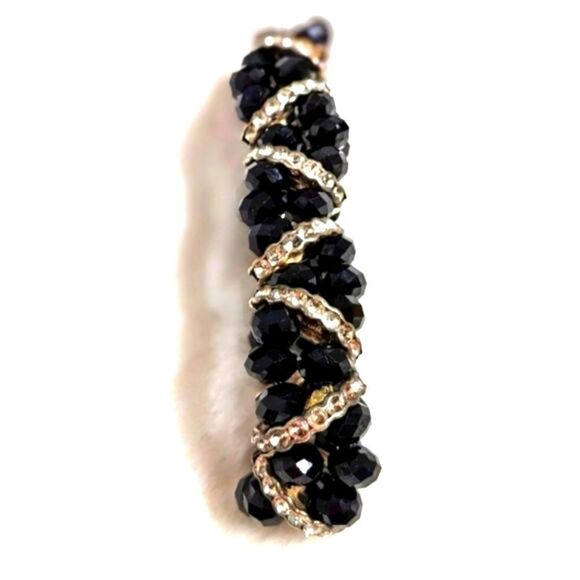 Vintage Black Crystal Bead Stretchy Bracelet with Rhinestone Accents - Picture 7 of 16